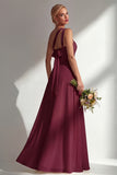 Yellow Chiffon Ruched Convertible Wear Backless A Line Long Bridesmaid Dress