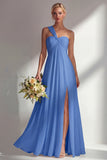 Yellow Chiffon Ruched Convertible Wear Backless A Line Long Bridesmaid Dress