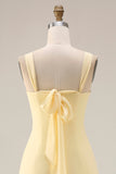 Yellow Chiffon Ruched Convertible Wear Backless A Line Long Bridesmaid Dress