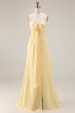 Yellow Chiffon Ruched Convertible Wear Backless A Line Long Bridesmaid Dress