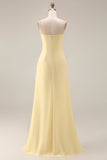 Yellow Chiffon Ruched Convertible Wear Backless A Line Long Bridesmaid Dress