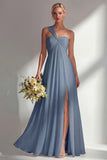Yellow Chiffon Ruched Convertible Wear Backless A Line Long Bridesmaid Dress