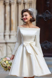 White A Line Off the Shoulder Short Engagement Dress with Bow