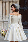 White A Line Off the Shoulder Short Engagement Dress with Bow