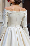 White A Line Off the Shoulder Short Engagement Dress with Bow