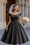 Ivory Ball Gown Backless Off the Shoulder Midi Wedding Dress with Bow