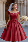 Ivory Ball Gown Backless Off the Shoulder Midi Wedding Dress with Bow