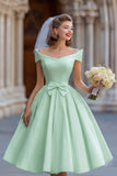 Ivory Ball Gown Backless Off the Shoulder Midi Wedding Dress with Bow