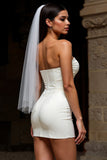 Ivory Sweetheart Tight Mini Corset Wedding Dress