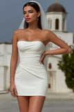 White Strapless Tight Short Wedding Dress