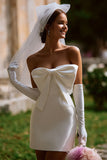 Short White Bodycon Strapless Wedding Dress with Bow
