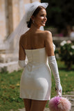 Short White Bodycon Strapless Wedding Dress with Bow