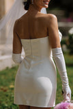 Short White Bodycon Strapless Wedding Dress with Bow