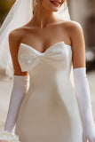 White Strapless Bodycon Satin Corset Mini Wedding Dress with Bow