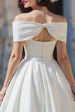 White Off the Shoulder A Line Corset Short Wedding Dress with Bow