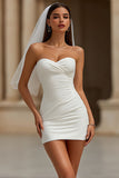 White Tight Ruched Sweetheart Short Wedding Dress