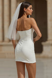 White Tight Ruched Sweetheart Short Wedding Dress