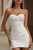 White Tight Ruched Sweetheart Short Wedding Dress