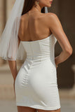 White Tight Ruched Sweetheart Short Wedding Dress