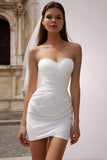 White Sweetheart Bodycon Ruched Mini Wedding Dress