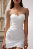 White Sweetheart Bodycon Ruched Mini Wedding Dress