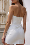White Sweetheart Bodycon Ruched Mini Wedding Dress
