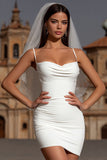 Simple White Spaghetti Straps Bodycon Short Wedding Dress