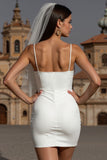 Simple White Spaghetti Straps Bodycon Short Wedding Dress