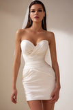 White Sweetheart Bodycon Ruched Short Wedding Dress