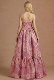 Floral Fuchsia Jacquard Corset A Line Sweetheart Long Prom Dress