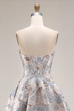 Silver Floral Jacquard Corset Long Prom Dress with Slit