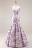 Lilac Ruffled Mermaid Off the Shoulder Long Corset Prom Dress