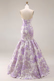 Lilac Ruffled Mermaid Off the Shoulder Long Corset Prom Dress