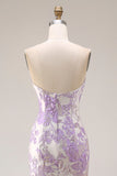 Lilac Ruffled Mermaid Off the Shoulder Long Corset Prom Dress