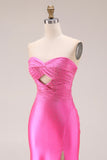 Sparkly Hot Pink Mermaid Sweetheart Long Prom Dress with Rhinestone