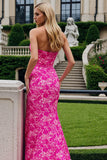 Fuchsia Flower Mermaid Maxi Prom Dress with Slit