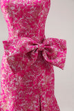 Fuchsia Flower Strapless Mermaid Long Prom Dress with Bow