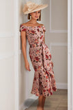 Dusty Rose Mermaid Off the Shoulder Midi Floral Mother of the Bride Dress
