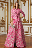 Fuchsia Lapel Neck Long Floral Mother of the Bride Dress with Bow