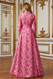 Fuchsia Lapel Neck Long Floral Mother of the Bride Dress with Bow