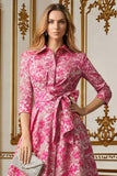 Fuchsia Lapel Neck Long Floral Mother of the Bride Dress with Bow
