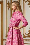 Fuchsia Lapel Neck Long Floral Mother of the Bride Dress with Bow