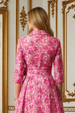 Fuchsia Lapel Neck Long Floral Mother of the Bride Dress with Bow