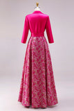 Fuchsia Long Floral Lapel Neck A Line Mother of the Bride Dress with Slit