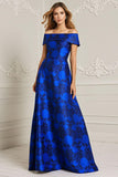 Royal Blue Floral Off the Shoulder Maxi Mother of the Bride Dress