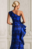 Royal Blue Floral Ruffled Mermaid Maxi Mother of the Bride Dress with Slit