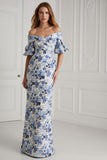 Floral Blue Mermaid Off the Shoulder Maxi Mother of the Bride Dress