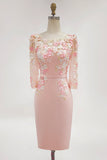 Dusty Rose Midi Bodycon Floral Mother of the Bride Dress with Sleeves