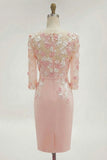 Dusty Rose Midi Bodycon Floral Mother of the Bride Dress with Sleeves