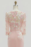 Dusty Rose Midi Bodycon Floral Mother of the Bride Dress with Sleeves
